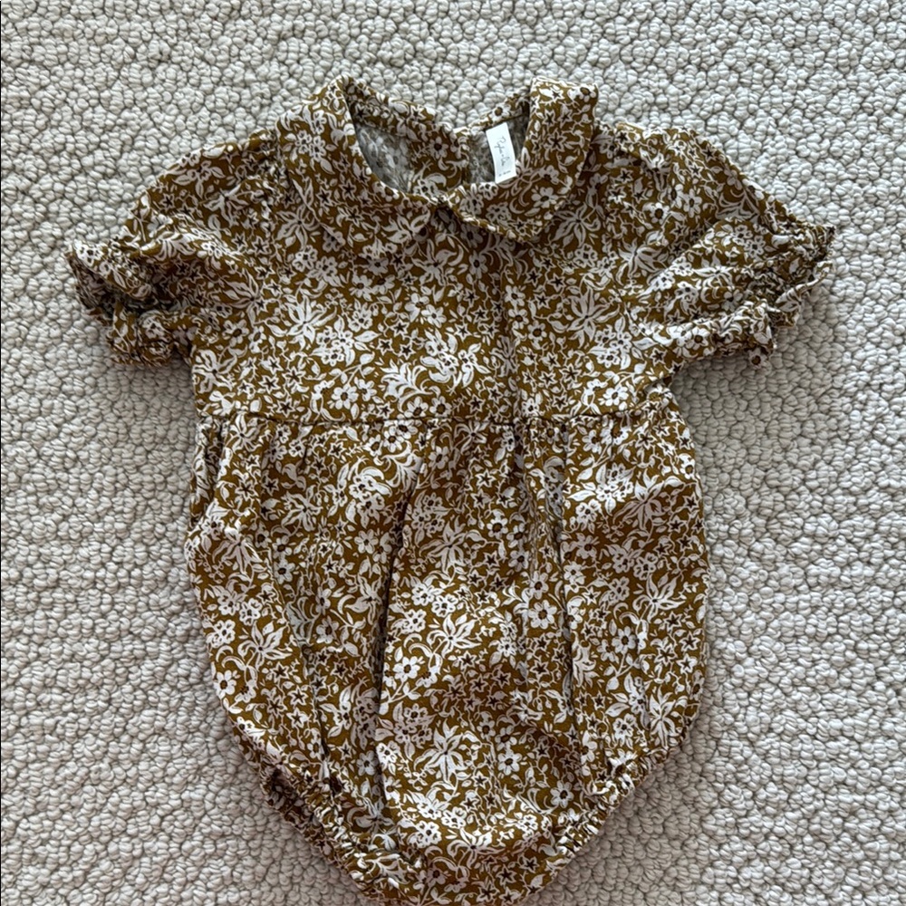 Rylee + Cru Floral Baby Romper in Brown and White